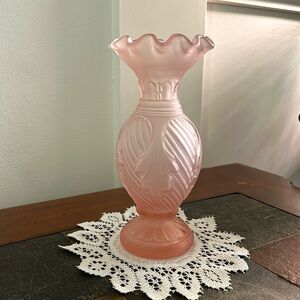 Vintage MCM Vase Light Pink Frosted Glass